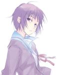  1girl akari_maki cardigan nagato_yuki purple_hair school_uniform serafuku short_hair solo suzumiya_haruhi_no_yuuutsu 