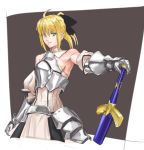  armored_dress armpits blonde_hair dress fate/stay_night fate/unlimited_codes fate_(series) green_eyes makacoon saber saber_lily solo sword weapon 