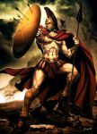  abs armor arrow cape gar genzoman greaves greek helmet leonidas male manly muscle polearm shield spartan spear weapon 