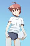  ball brown_eyes brown_hair buruma gym_uniform mattaku_mosuke original short_hair 