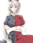  crossed_arms large_breasts light_smile long_hair pale_skin simple_background sketch tetsuo touhou very_long_hair white_hair wristband yagokoro_eirin 