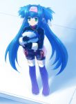  blue_hair gloves headband klan_klein kneehighs long_hair macross macross_frontier michon pointy_ears socks takasato_michi twintails 