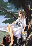 barefoot cable cables dress headphones in_tree sitting sitting_in_tree tree trees 