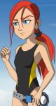  blazing_team:masters_of_yo_kwon_do blue_eyes hasbro maddie_stone one-piece_swimsuit red_hair redhead screencap solo swimsuit 