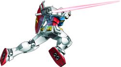  absurdres beam_saber energy_sword gundam highres mecha mobile_suit_gundam no_humans official_art rx-78-2 shield solo sword transparent_background weapon yellow_eyes 