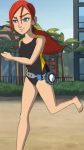  blazing_team:masters_of_yo_kwon_do blue_eyes hasbro maddie_stone one-piece_swimsuit red_hair redhead running screencap solo swimsuit 