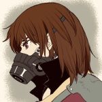  1girl arc_the_lad_iii brown_hair cheryl_(arc_the_lad) commentary_request gas_mask marusa_(marugorikun) short_hair simple_background solo 