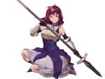  1girl armor armored_dress breasts dress gloves highres long_hair looking_at_viewer magenta_eyes medium_breasts pink_hair ramii saga saga_frontier_2 solo weapon 