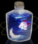  black_background blurry crescent_moon depth_of_field floating glass_bottle jewelry kirby kirby_(series) moon nintendo reflective_floor ring sky space sparkling_eyes star_(sky) starry_sky user_vetd3442 