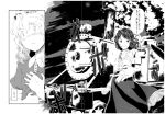  2girls bolo_tie comic dress dress_shirt fedora greyscale ground_vehicle hat hat_removed headwear_removed highres kinosaki locomotive long_hair long_skirt long_sleeves maribel_hearn mob_cap monochrome multiple_girls page_number scan shirt short_hair short_sleeves skirt steam_locomotive touhou train translation_request usami_renko wavy_hair 