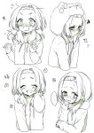  ... 1girl :d :t ^_^ animal_ears animal_hood bangs bear_ears bear_hood blush closed_eyes closed_eyes closed_mouth drawstring facing_viewer fake_animal_ears flying_sweatdrops forehead greyscale hand_up hands_up hood hood_down hood_up hooded_jacket jacket long_hair long_sleeves looking_at_viewer monochrome morinaka_kazaki multiple_views nijisanji nose_blush open_mouth parted_bangs pout simple_background smile spoken_ellipsis squiggle surprised sweat translation_request v-shaped_eyebrows virtual_youtuber white_background yamabukiiro 