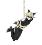  1boy adrien_agreste animal_ears black_bodysuit blonde_hair bodysuit bound cat_ears chat_noir comfeer domino_mask green_eyes male_focus mask miraculous_ladybug rope simple_background smile solo superhero white_background 