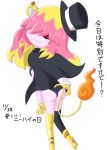  1girl absurdres animal_ears ass cat_ears cat_paws cat_tail fuveki818 hat highres hitodama paws pink_hair red_eyes tail thigh-highs thighs top_hat youkai_watch 
