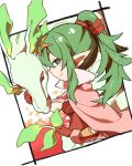  1girl cape chiki closed_mouth dragon fire_emblem fire_emblem:_kakusei fire_emblem:_mystery_of_the_emblem from_side gloves green_eyes green_hair intelligent_systems long_hair mamkute nintendo pointy_ears ponytail red_gloves shunrai smile super_smash_bros. super_smash_bros._ultimate tiara 