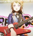  1girl bang_dream! brown_hair electric_guitar guitar highres instrument long_hair screencap stitched third-party_edit third-party_source toyama_kasumi violet_eyes 