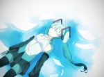  1girl arms_at_sides black_skirt closed_eyes detached_sleeves eiku expressionless floating_hair hatsune_miku highres long_hair paper partially_submerged shirt skirt sleeveless sleeveless_shirt solo submerged thigh-highs twintails very_long_hair vocaloid water white_shirt 