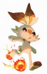  bluekomadori creatures_(company) fire game_freak highres nintendo pokemon rabbit scorbunny simple_background white_background 