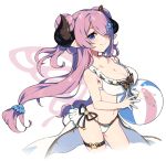  alternate_costume alternate_hairstyle ball beachball bikini blue_eyes breasts bug butterfly conch draph frilled_bikini frills front-tie_bikini front-tie_top granblue_fantasy hair_over_one_eye insect large_breasts long_hair low-tied_long_hair narmaya_(granblue_fantasy) pointy_ears ribbon sharlorc showgirl_skirt side-tie_bikini smile swimsuit twintails violet_eyes white_background 