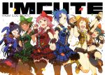  6+girls :d armband ascot bangs bikini black_hair black_headwear black_legwear black_shirt black_shorts blue_bikini blue_hair blue_neckwear blue_sky blurry blurry_foreground boots bow bowtie brown_hair chiba_otoha closed_eyes club_(shape) commentary_request confetti copyright_name crop_top dark_skin depth_of_field detached_collar dress english_text eshima_nozomi eyebrows_visible_through_hair fang frilled_dress frills green_bow green_eyes green_neckwear grin hair_bow hair_over_one_eye hair_pulled_back hand_holding hat hat_bow heart_cutout holding holding_stuffed_animal idol ilog interlocked_fingers isohara_nami jacket jumping katsumi_misaki layered_dress leg_up long_hair medium_dress mini_hat mini_top_hat multiple_girls navel neck_ribbon o-ring one_eye_closed open_mouth orange_belt orange_bow orange_eyes orange_footwear orange_hair orange_jacket pairan pink_hair plaid purple_dress purple_neckwear red_bow red_eyes red_neckwear ribbon ribbon-trimmed_legwear ribbon_trim shirt short_dress short_shorts short_twintails shorts side-by-side sky sleeveless sleeveless_jacket sleeveless_shirt smile spade_(shape) standing standing_on_one_leg strapless strapless_dress stuffed_animal stuffed_bunny stuffed_toy swept_bangs swimsuit thigh-highs top_hat tsukihoshi_kirara twintails uehara_hinata violet_eyes white_background wristband yellow_bow yellow_footwear yellow_neckwear yellow_shirt 