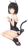  1girl absurdres animal_ears apollo_(hu_maple) bell black_hair cat_ears cat_tail collar groin highres looking_at_viewer no_panties original paw_pose tail thighs 