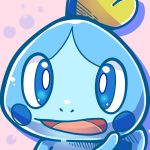  commentary creature creatures_(company) english_commentary face game_freak gen_8_pokemon highres nintendo no_humans pink_background pokemon pokemon_(creature) sobble solo techranova 