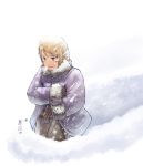  1girl blonde_hair blue_eyes commentary_request final_fantasy final_fantasy_tactics gloves long_hair momigara_(mmgrkmnk) snow solo winter_clothes 