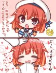  1girl 2koma :d admiral_(kantai_collection) bangs beret blue_sailor_collar blush_stickers braid brown_hair closed_eyes comic commentary_request etorofu_(kantai_collection) eyebrows_visible_through_hair fur-trimmed_sleeves fur_trim gloves hair_between_eyes hands_up hat hat_removed headwear_removed heart holding holding_hat kantai_collection komakoma_(magicaltale) long_hair long_sleeves mvp open_mouth petting sailor_collar shirt side_braid smile sparkle thick_eyebrows translation_request twin_braids v-shaped_eyebrows violet_eyes white_gloves white_headwear white_shirt 
