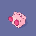  1other april_fools blue_eyes blush_stickers cube hal_laboratory_inc. hoshi_no_kirby kirby kirby_(series) lying nintendo no_humans on_back purple_background simple_background solo 