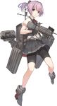  1girl adapted_turret bike_shorts black_gloves blue_eyes boots collared_shirt fingerless_gloves full_body gloves grey_vest gun hair_intakes hair_ornament hair_ribbon holding holding_gun holding_weapon kantai_collection konishi_(koconatu) looking_at_viewer looking_to_the_side machinery mast neck_ribbon official_art pink_hair pleated_skirt ponytail red_neckwear red_ribbon remodel_(kantai_collection) ribbon rigging rudder_footwear school_uniform shiranui_(kantai_collection) shirt short_hair short_ponytail short_sleeves shorts shorts_under_skirt skirt smokestack solo torpedo_launcher torpedo_tubes transparent_background turret vest weapon white_ribbon white_shirt 