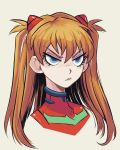  1girl blue_eyes bodysuit drunkenfist frown highres lips multicolored multicolored_bodysuit multicolored_clothes neon_genesis_evangelion orange_bodysuit orange_hair pilot_suit plugsuit red_bodysuit solo souryuu_asuka_langley upper_body 