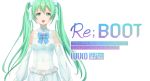  1girl :d blue_neckwear bow character_name covered_navel detached_sleeves floating_hair frilled_shirt frills green_eyes grey_hair hair_between_eyes hair_bow hatsune_miku highres long_hair long_sleeves looking_at_viewer open_mouth ribbon shiny shiny_hair shirt simple_background sleeveless sleeveless_shirt smile solo standing twintails very_long_hair vesper_(pixiv3568) vocaloid white_background white_bow white_ribbon white_shirt white_sleeves 