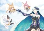  aqua_hair black_hair blonde_hair breasts brynhildr_(fate) chibi fate/grand_order fate_(series) flying gauntlets head_wings headpiece hildr_(fate/grand_order) hood kotanu_(kotanukiya) long_hair medium_breasts miniskirt open_mouth ortlinde_(fate/grand_order) pink_hair pleated_skirt red_eyes shield skirt smile thrud_(fate/grand_order) valkyrie_(fate/grand_order) very_long_hair violet_eyes wrist_cuffs 