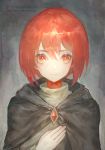  black_cape cape dated grey_background hair_between_eyes hand_up looking_at_viewer pixiv_fantasia pixiv_fantasia_last_saga red_eyes redhead short_hair smile solo twitter_username upper_body watermark waterstaring 