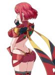  1girl ass bangs blush breasts closed_eyes earrings fingerless_gloves gem gloves headpiece highres pyra_(xenoblade) jewelry large_breasts nintendo red_shorts redhead short_hair shorts shoulder_armor smile solo suzusiigasuki swept_bangs tiara xenoblade_(series) xenoblade_2 