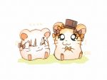  :3 abigail_williams_(fate/grand_order) abigail_williams_(fate/grand_order)_(cosplay) animal bangs black_bow black_headwear blue_eyes bow closed_eyes closed_mouth cosplay fate/grand_order fate_(series) hamster hamtaro hamtaro_(hamtaro) hat highres holding holding_bow horn lavinia_whateley_(fate/grand_order) looking_at_viewer no_humans orange_bow polka_dot polka_dot_bow ribbon_(hamutarou) sitting sofra top_hat white_background 
