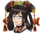  1girl bangs black-framed_eyewear black_hair commentary_request face glasses grey_eyes hair_rings hair_tubes lips long_hair looking_at_viewer mole mole_under_mouth parted_lips rokumi_tsuki samurai_spirits sidelocks solo tassel updo white_background wu-ruixiang 