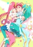  2girls ahoge blue_eyes blue_hair blush choker cure_milky cure_star dress earrings eye_contact hagoromo_lala hair_ornament hairband highres hoshina_hikaru hug jewelry long_hair looking_at_another magical_girl multiple_girls open_mouth pink_eyes pink_hair pink_legwear precure puffy_short_sleeves puffy_sleeves see-through see-through_sleeves short_hair short_sleeves smile star star_earrings star_hair_ornament star_twinkle_precure thigh-highs twintails wrist_cuffs yuri yuto_(dialique) 