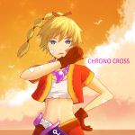  1girl bird clouds commentary_request highres knife long_hair seagull solo 