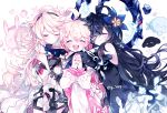  3girls blush elsword eternity_winner_(elsword) eyebrows_visible_through_hair familiar frown g_ieep hug laby_(elsword) multiple_girls nisha_(elsword) nisha_labyrinth_(elsword) radiant_soul_(elsword) smile sparkle spirit sweatdrop 