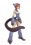  1girl animal_ears animal_hood blue_eyes breasts breath_of_fire breath_of_fire_v cat_ears cat_hood closed_mouth commentary_request gloves highres hood lin_(breath_of_fire) orange_hair short_hair simple_background solo tail thigh-highs vins-mousseux white_background 