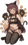 1girl absurdres animal_ears bangs bare_shoulders bell bell_choker black_bra black_legwear black_panties black_ribbon blush bra breasts cat_ear_panties cat_ears cat_lingerie cat_tail choker claws cleavage cleavage_cutout closed_eyes collarbone commentary_request embarrassed fang frilled_bra frills full_body girls_frontline gloves hand_up highres jingle_bell kemonomimi_mode kintsuba kneeling long_hair looking_at_viewer medium_breasts meme_attire motion_lines navel nose_blush panties paw_background paw_gloves paw_shoes paws purple_hair red_eyes redhead ribbon shoes side-tie_panties skin_fang solo stomach tail tearing_up tears thigh-highs trembling underwear underwear_only v-shaped_eyebrows wa2000_(girls_frontline) wavy_mouth white_background 