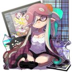  +_+ 3girls aori_(splatoon) bag breasts casual caught cephalopod_eyes chemise cleavage commentary_request controller domino_mask eyepatch food game_controller gradient_hair highres implied_yuri inkling isamu-ki_(yuuki) lingerie long_hair looking_at_viewer makeup mascara mask medium_breasts medium_hair mole mole_under_eye monitor multicolored_hair multiple_girls nightgown octoling pajamas panties pocky pointy_ears redhead shopping_bag splatoon splatoon_(series) splatoon_2 tears tentacle_hair underwear 
