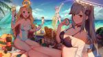  4girls azur_lane baguette beach_umbrella bikini blonde_hair blue_eyes bread breasts brown_hair bucket butterfly_hair_ornament character_request choker cleavage clouds dunkerque_(azur_lane) emile_bertin_(azur_lane) food gloves grey_hair hair_ornament hair_ribbon hairband highres ice_cream innertube javelin_(azur_lane) large_breasts long_hair looking_at_viewer lotion medium_breasts multiple_girls ocean open_mouth palm_tree picnic_basket ponytail purple_hair red_eyes ribbon sand_castle sand_sculpture shade sitting small_breasts smile soda_bottle standing starfish sunscreen swimsuit tree umbrella white_gloves xtears_kitsune 