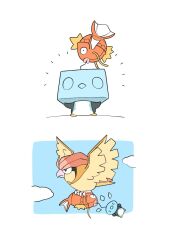  animal_focus bird closed_mouth eiscue fish flying full_body holding ice igwjgsarifbfo9u magikarp no_humans penguin pidgeot pokemon pokemon_(creature) pokemon_focus 