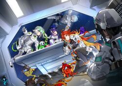  2boys 4girls 4others absurdres ahoge alternate_costume among_us black_gloves blonde_hair blue_eyes closed_mouth commentary cosplay crewmate_(among_us) death furina_(genshin_impact) furina_(genshin_impact)_(cosplay) genshin_impact gloves grape_(grapedraws) green_hair grey_hair hashtag-only_commentary helmet highres impostor_(among_us) long_hair long_sleeves mavuika_(genshin_impact) mavuika_(genshin_impact)_(cosplay) multiple_boys multiple_girls multiple_others nahida_(genshin_impact) nahida_(genshin_impact)_(cosplay) navel on_one_knee parted_lips promotional_art purple_hair raiden_shogun raiden_shogun_(cosplay) red_eyes red_hair side_ponytail space_helmet spacesuit venti_(genshin_impact) venti_(genshin_impact)_(cosplay) very_long_hair zhongli_(genshin_impact) zhongli_(genshin_impact)_(cosplay) 