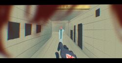  1boy 1girl ahoge arm_behind_head black_gloves clothing_cutout command_spell facing_viewer fate/grand_order fate_(series) fujimaru_ritsuka_(female) fujimaru_ritsuka_(female)_(polar_chaldea_uniform) full_body glove_cutout gloves green_shirt highres id_card jacket lanyard orange_hair pants pov pov_hair pov_hands romani_archaman shirt sign standing the_exit_8 white_gloves white_jacket white_pants yu_4444fg 