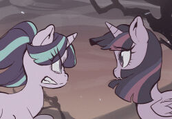  angry animal animal_focus clenched_teeth commentary derivative_work eye_contact floating_hair horns horse long_hair looking_at_another multicolored_hair my_little_pony my_little_pony:_friendship_is_magic no_humans pony_(animal) ponytail purple_hair sanjiro_(tenshin_anman) screenshot_redraw single_horn starlight_glimmer streaked_hair teeth twilight_sparkle unicorn violet_eyes winged_unicorn wings 
