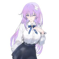  1girl absurdres breasts d-pad d-pad_hair_ornament hair_between_eyes hair_ornament highres long_hair looking_at_viewer medium_breasts nepgear neptune_(series) purple_hair smile solo violet_eyes yoshi_mcswagger 