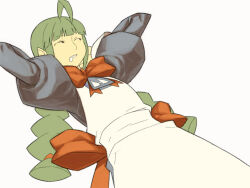  ! 1girl ahoge apron archived_source arms_behind_back back_bow blue_dress blue_sleeves blunt_bangs bow braid closed_eyes dress drooling futaba_channel hair_tie impasto itsumo_nokoru juliet_sleeves long_hair long_sidelocks long_sleeves low-braided_long_hair low-tied_long_hair lying me-tan mouth_drool nose on_back os-tan personification puffy_sleeves red_bow sidelocks simple_background sleeping sleeve_cuffs solo triangle_ornament twin_braids white_apron white_background white_sleeve_cuffs 