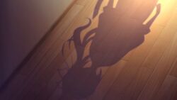  1girl chaos;child game_cg highres indoors non-web_source official_art sasaki_mutsumi science_adventure shadow silhouette solo sunset wooden_floor yamazoe_uki 